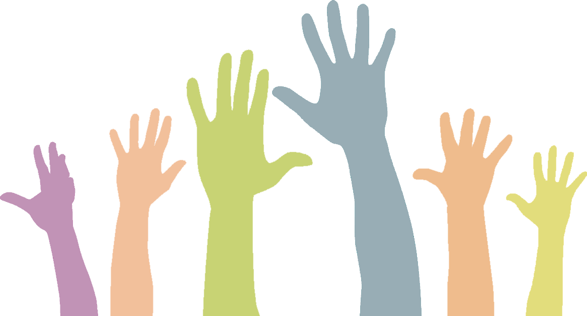 Raised hands from people who Want to volunteer